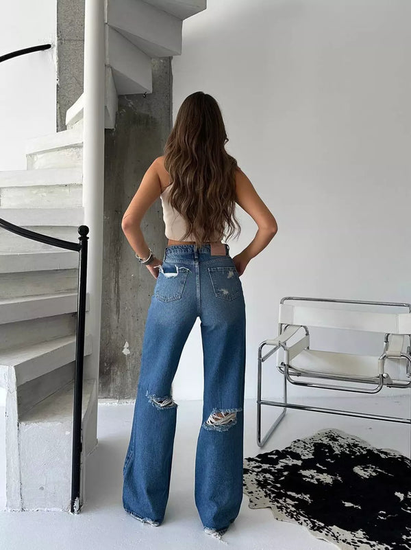Cutting Wide -Leg Jeans