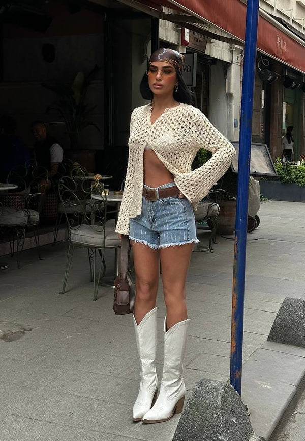 Shiny Denim Hot Short