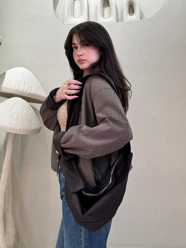 Oval Leather Long Handle Bag