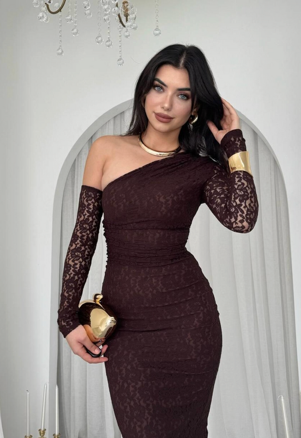 Dantel lace one shoulder Dress