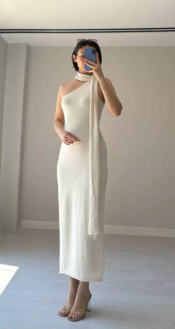 Triko Neck Scarf Dress